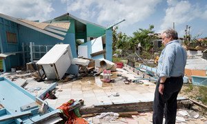Secretary-General António Guterres walks through Codrington town in Barbuda to see firsthand the devastation left behind by Hurricane Irma.