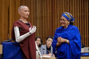 Brief dialogue between the Deputy Secretary-General Amina Mohammed and Sophia at the ECOSOC and Second Committee joint meeting on “The Future of Everything – Sustainable Development in the Age of Rapid Technological Change.” 11 November 2017.