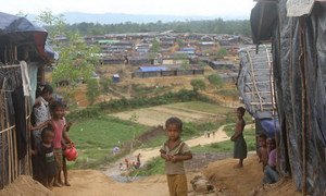 Children in Tasnimarkhola Spontaneous Settlement Site, Cox's Bazar, Bangladesh.