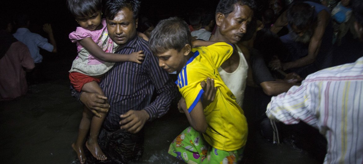 Many Rohingya refugees fleeing Myanmar arrive in Bangladesh under cover of darkness on wooden boats on the beach at Shah Porir Dwip, Teknaf, near Cox’s Bazar.