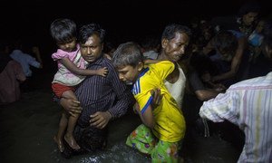 Many Rohingya refugees fleeing Myanmar arrive in Bangladesh under cover of darkness on wooden boats on the beach at Shah Porir Dwip, Teknaf, near Cox’s Bazar.