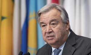 Secretary General António Guterres speaks to the media about his upcoming trip to Central African Republic/