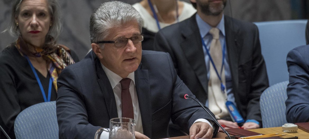 Miroslav Jenca, Assistant Secretary-General for Political Affairs, briefs the Security Council meeting on the situation in the Middle East, including the Palestinian question.