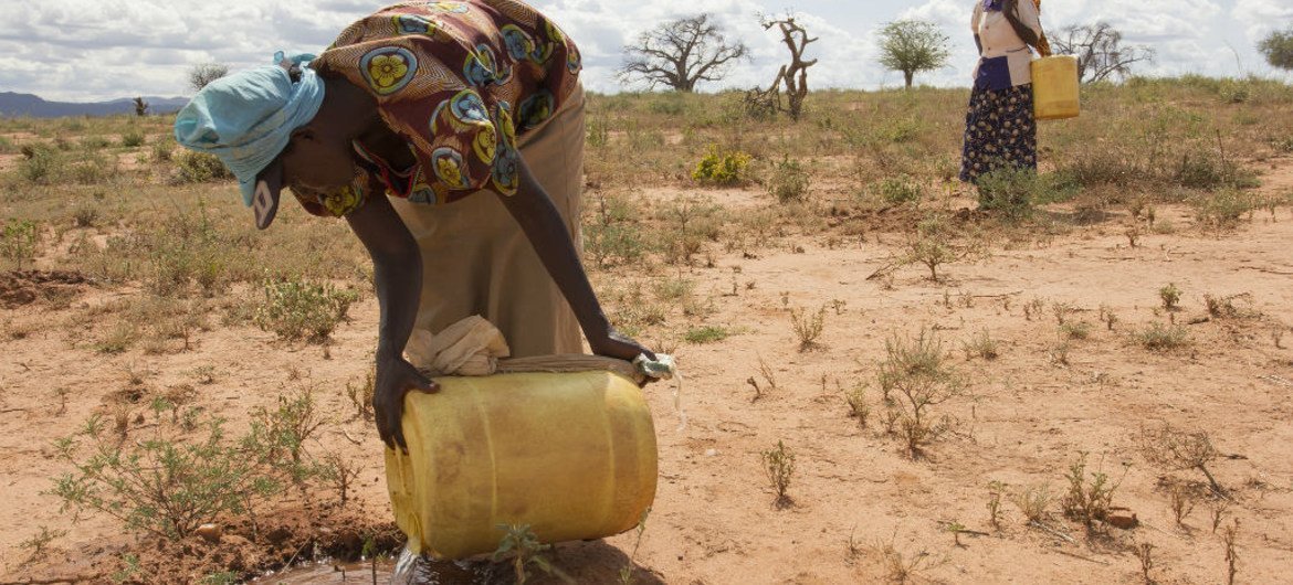Mujeres recolectando agua en la árida Provincia Oriental de Kenya.  