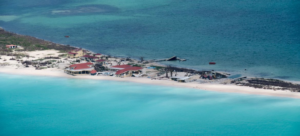 Aerial view of damage caused by Hurricane Irma in Antigua and Barbuda (2017).