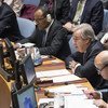 Secretary-General António Guterres (centre) addresses the Security Council meeting on the Joint Force of the Group of Five for the Sahel.
