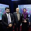 Provincial Councilwoman Somaia Ramish (second right) on the set with host and guests after talking about peace and the role of young Afghans at Asia Television.