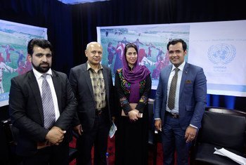 Provincial Councilwoman Somaia Ramish (second right) on the set with host and guests after talking about peace and the role of young Afghans at Asia Television.
