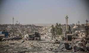 Scène de destruction à Tammuz, l'un des districts les plus importants de la ville de Mossoul, en Iraq.
