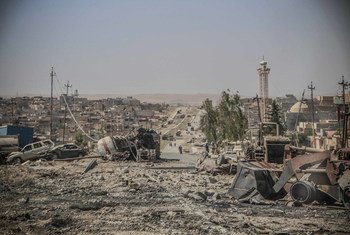 Scène de destruction à Tammuz, l'un des districts les plus importants de la ville de Mossoul, en Iraq.