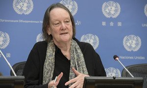 The Victims’ Rights Advocate for the United Nations, Jane Connors, briefing the press at UN Headquarters.