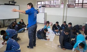 Atelier de sensibilisation à la lutte contre la traite dans une école de la région de Callao, au Pérou. Photo OIM Pérou