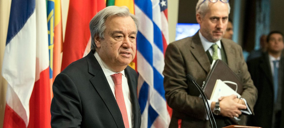Secretary-General António Guterres addresses the press.