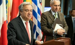 Secretary-General António Guterres addresses the press.