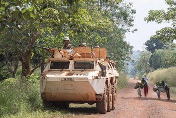 Moroccan peacekeepers serving with the UN Multidimensional Integrated Stabilization Mission in the Central African Republic (MINUSCA) on patrol in Bangassou.