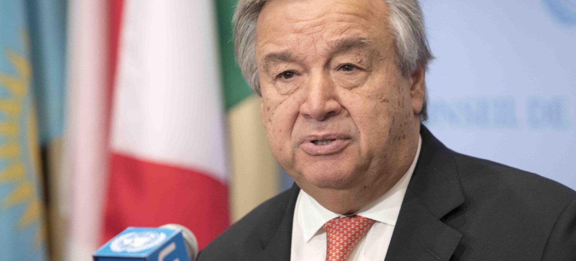Secretary-General António Guterres speaks to reporters at the Security Council stakeout.