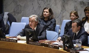 Secretary-General António Guterres addresses the Security Council meeting on trafficking of persons in conflict situations.