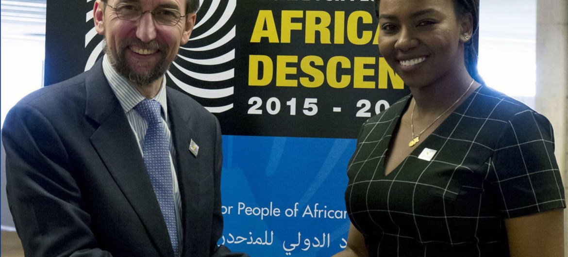 Zeid Ra'ad Zeid Al Hussein, United Nations High Commissioner for Human Rights with Opal Tometi, Co-Founder of Black Lives Matter and Executive Director of the Black Alliance for Just Immigration during the International Decade For People of African Descent.
