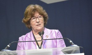 La Représentante spéciale pour les migrations internationales, Louise Arbour, lors d'une réunion pour préparer le Pacte mondial pour des migrations sûres, ordonnées et régulières. Photo UNIC Mexico/Antonio Nieto
