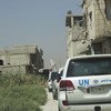 Un convoi inter-agences se rendant à Douma, dans la Ghouta orientale, dans la zone tampon traversant la ligne de conflit. (archive)