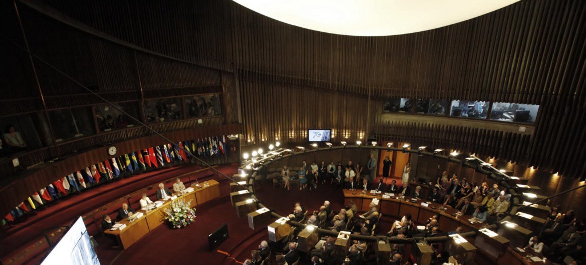 Wide view of the high-level seminar in commemoration of the UN Economic Commission for Latina America and the Caribbean’s (ECLAC) 70th anniversary, in Santiago, Chile.