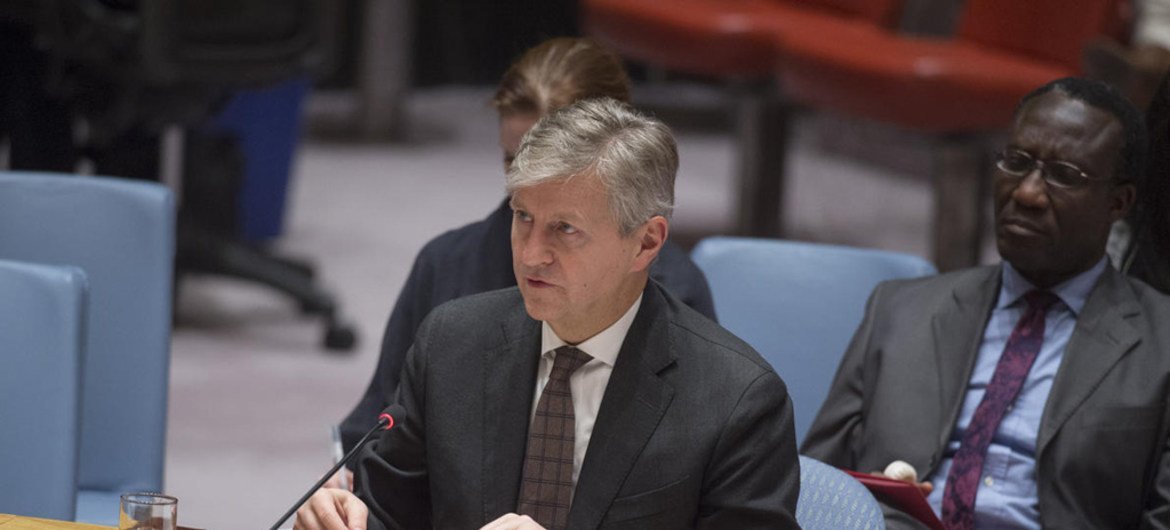 Jean-Pierre Lacroix, Under-Secretary-General for Peacekeeping Operations, briefs the Security Council on the reports of the Secretary-General on the African Union-UN Hybrid Operation in Darfur (UNAMID).