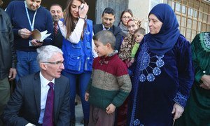 In Homs, Syria, ten-year-old Khaled tells UN Emergency Relief Coordinator Mark Lowcock about his love for school. He was displaced with his family a year ago from Palmyra.