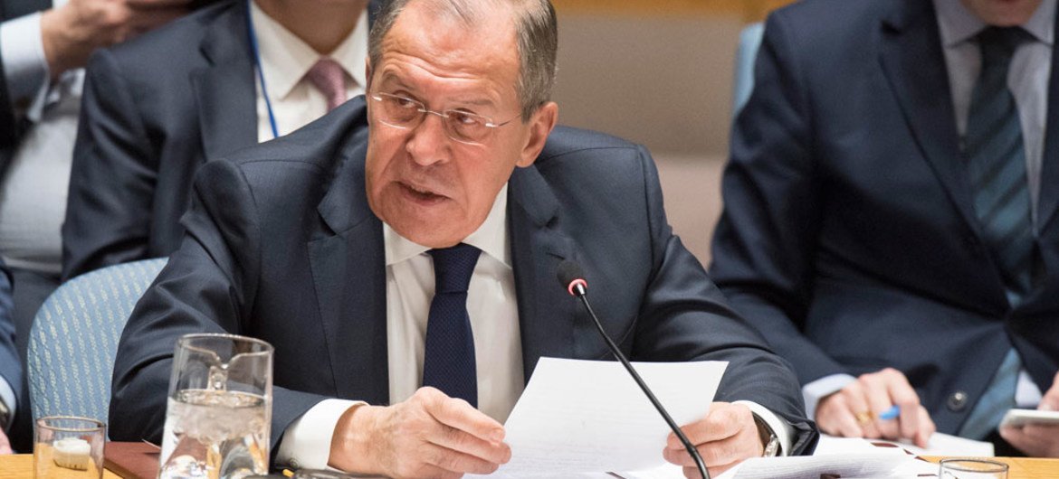 Глава российиского МИД Сергей Лавров в Совете Безопасности ООН. 