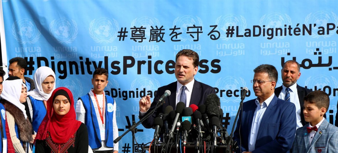 Pierre Krähenbühl, the Commissioner-General of UNRWA, speaks at the launch of a major fundraising campaign. He resigned on 6 November, 2019.