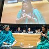 Deputy Secretary-General Amina Mohammed (left) and Jayathma Wickramanayake, the Secretary-General's Envoy on Youth, in conversation during the opening of the 2018 Economic and Social Council (ECOSOC) Youth Forum.
