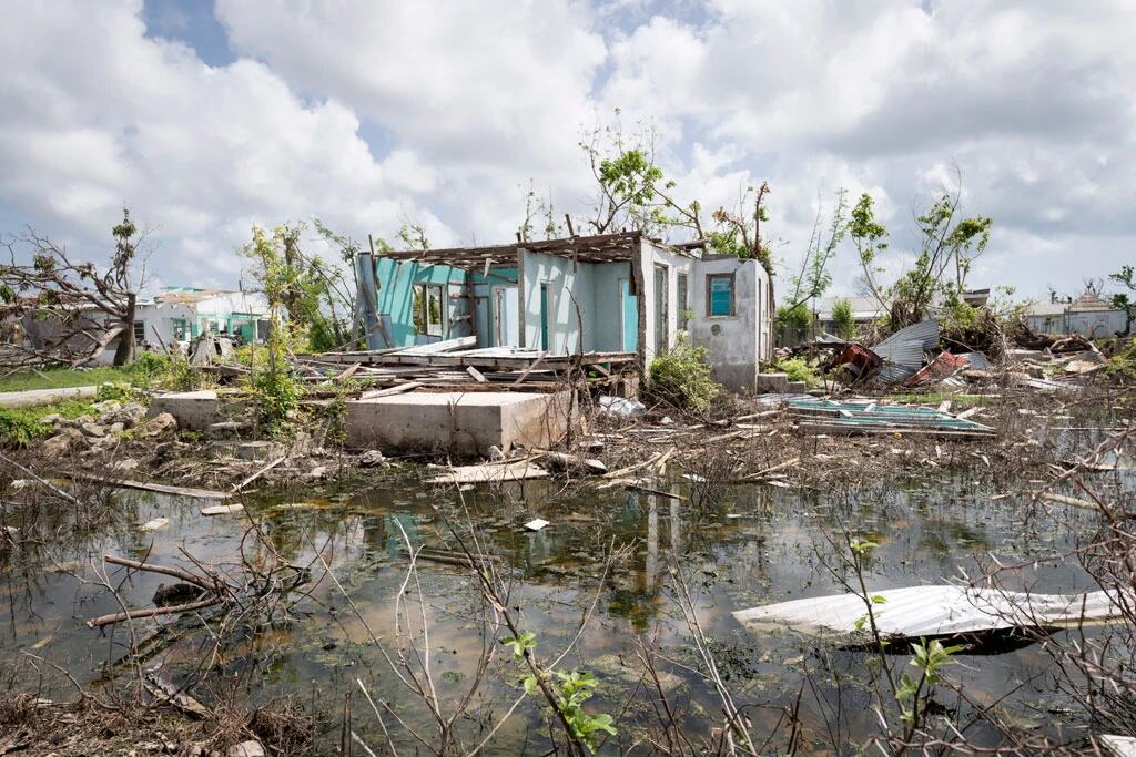 Scene from Codrington town in Barbuda during the Secretary-General’s visit to survey the damage caused by recent hurricanes. 