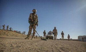 Las tropas chadianas protegen los convoyes en las regiones más peligrosas controladas por grupos terroristas. En la imagen, soldados realizan una inspección para detectar la presencia de explosivos.