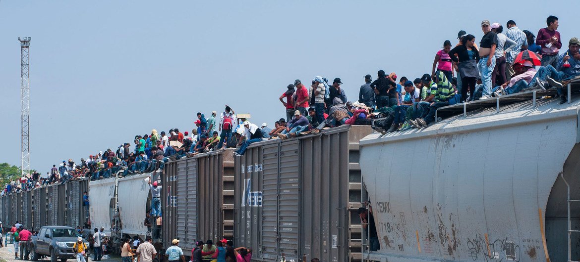 Irregular migrants atop freight train, ‘La Bestia’ which takes them through Mexico towards the US. (file)