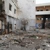 Escuela de la ciudad de Taizz dañada por el conflicto en Yemen