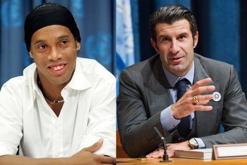 La star du football brésilien Ronaldinho et l'ancien joueur footballeur portugais Luís Figo, tous deux lauréats du ballon d’or de France Football, participeront samedi à un match caritatif organisé par l’UEFA et les Nations Unies