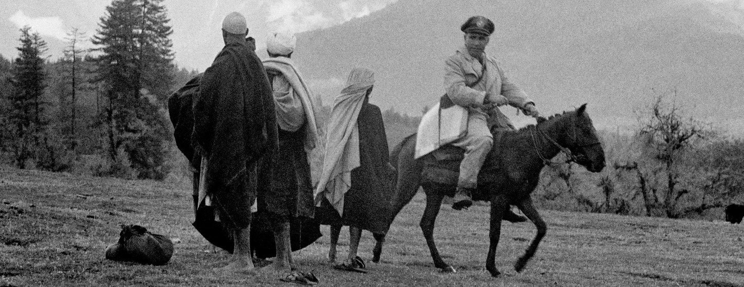 Major Emilio Altieri of Uruguay is seen here on horseback while on patrol along the cease-fire line in Kashmir in January 1955.