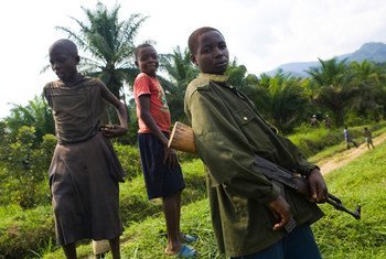 Child soldiers from the armed rebel group Democratic Forces for the Liberation of Rwanda (DFLR).