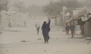A woman walks through a village in Chad. (file)