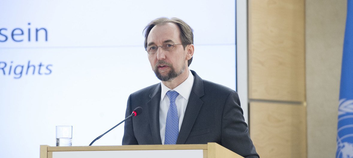 UN High Commissioner for Human Rights Zeid Ra'ad Al Hussein addresses the 37th Session of the Human Rights Council. 