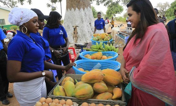 UN Secretary General’s Envoy on Youth, Jayathma Wickramanayake, speaking to some of the members of the 4th Batch of Trainees following their Graduation Ceremony in Chamen, Gambia. 5 February 2018.  