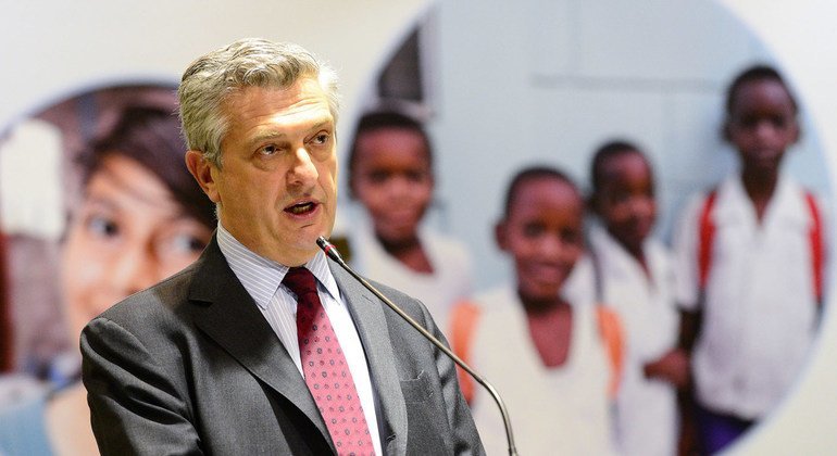 UN High Commissioner for Refugees Filippo Grandi addressing representatives of Latin America and the Caribbean at a regional meeting on migration in Brasilia, Brazil, on 19 February 2018.