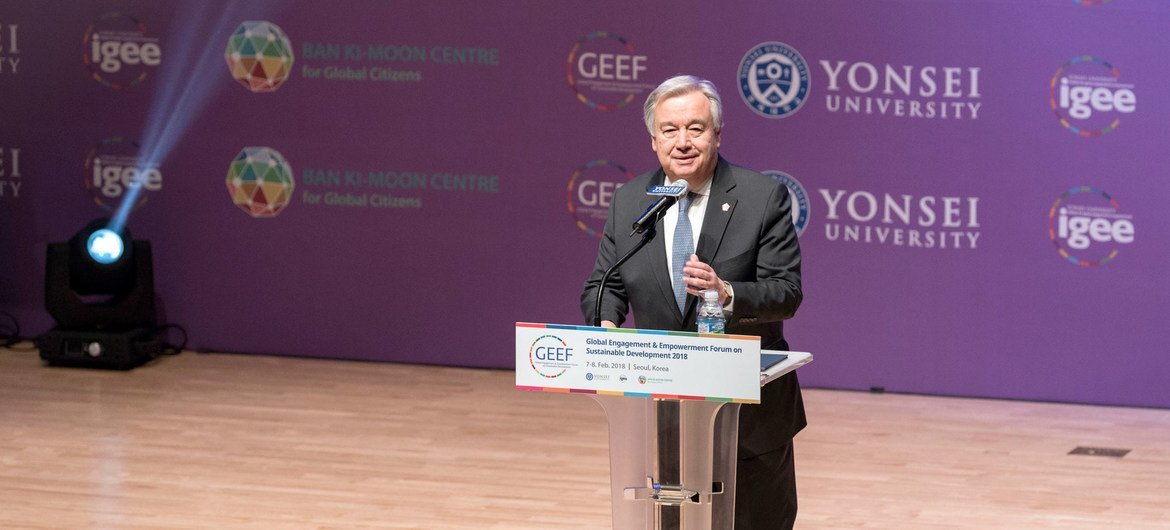 Secretary-General António Guterres makes remarks during the opening session of the first Global Engagement and Empowerment Forum on Sustainable Development (GEEF).
