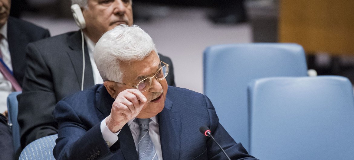 巴勒斯坦国总统阿巴斯2018年2月20日出席安理会会议。