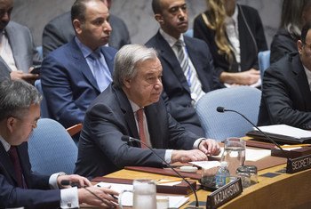 联合国秘书长古特雷斯在安理会发表讲话。