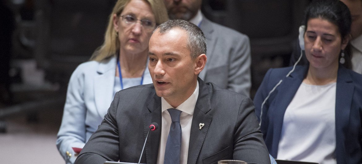 Nickolay Mladenov. coordinador especial de la ONU para el proceso de paz en Oriente Medio, presenta su informe mensual ante el Consejo de Seguridad el 20 de febrero de 2018.