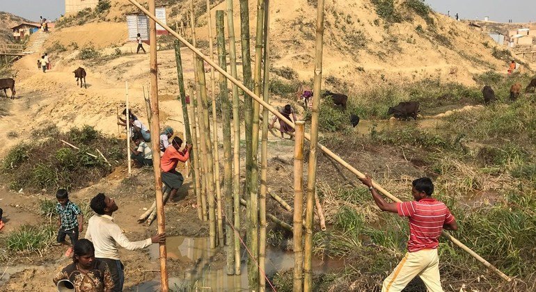 Rohingya refugees at Kutupalong Refugee Camp in Cox'z Bazar, Bangladesh, preparing for monsoon season.