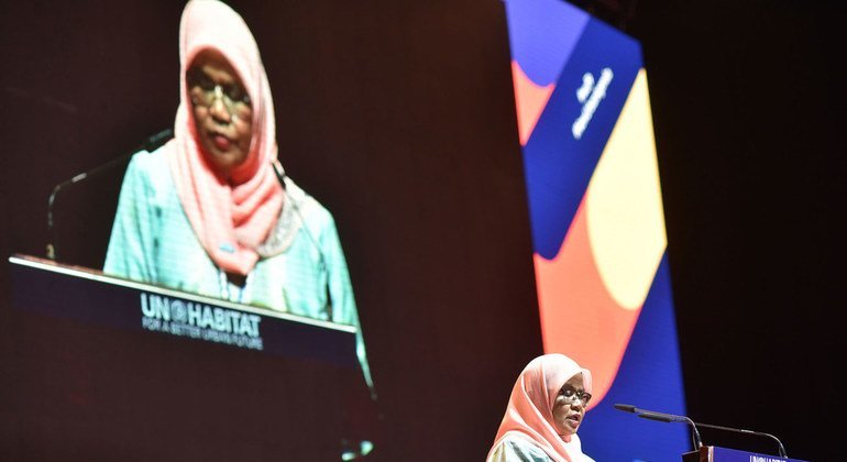 Maimunah Mohd Sharif, Executive Director of UN Habitat addresses the joint opening of the World Urban Forum 9 in Kuala Lumpur, Malaysia.