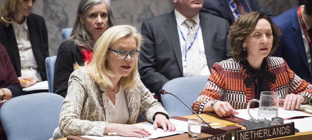 Sigrid Kaag, Minister for Foreign Trade and Development Cooperation of the Netherlands and President of the Security Council for the month of March, chairs the Security Council meeting on the situation in Afghanistan.