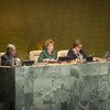 Secretary-General António Guterres (left) and Geraldine Byrne Nason, Permanent Representative of Ireland to the UN and Chair of the sixty-second session of the Commission on the Status of Women (CSW), at the opening of the session.
