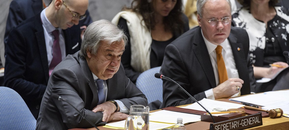 الأمين العام أنطونيو غوتيريش يتحدث أمام مجلس الأمن الدولي عن الوضع في سوريا.